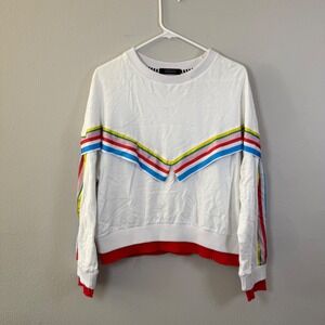ROMANCHIC White Rainbow Stripe Chevron Sweatshirt Pullover Women's Size S